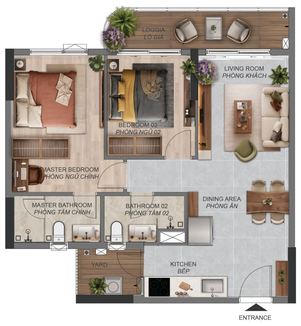 Norton Park 18 Mặt bằng căn hộ 2 phòng ngủ Norton Park – mã B1.4a