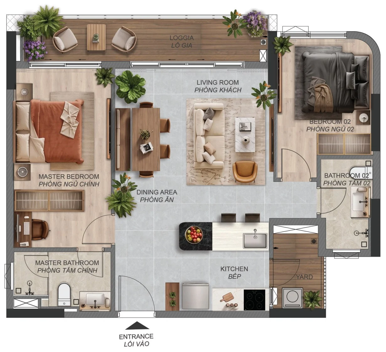 Norton Park 19 Mặt bằng căn hộ 2 phòng ngủ cộng Norton Park – mã B2.2a