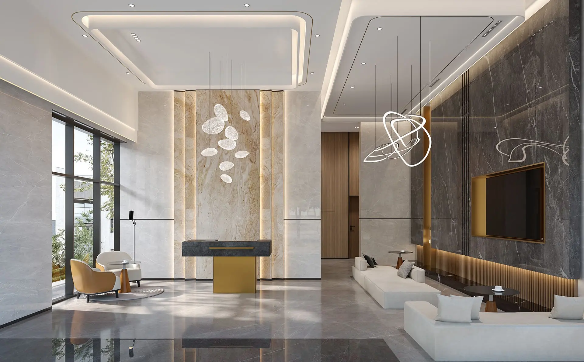 Phối cảnh sảnh tiếp khách tháp B1 Gladia Heights