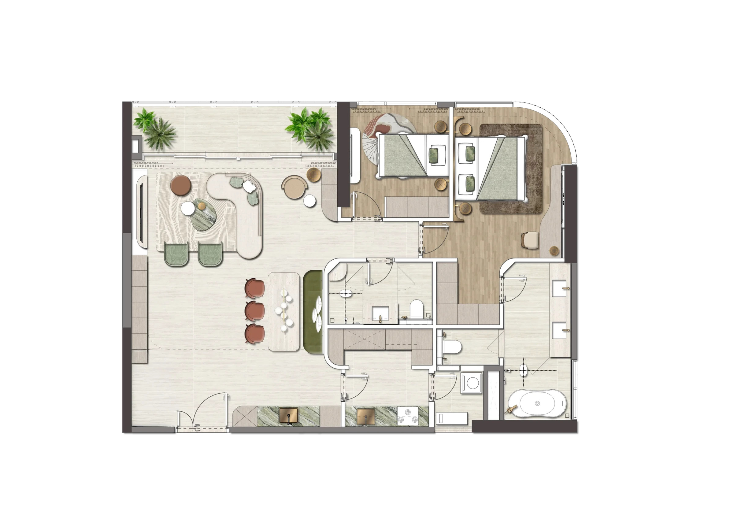 Mặt bằng căn 2 phòng ngủ đặc biệt Palm River