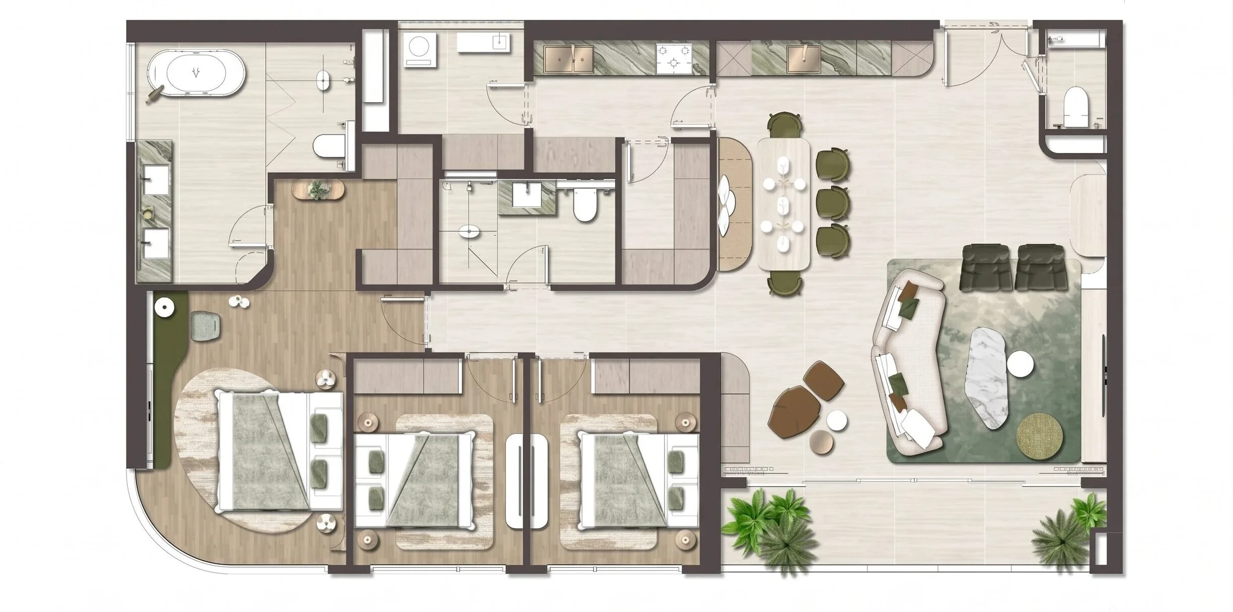 Mặt bằng căn 3 phòng ngủ đặc biệt Palm River