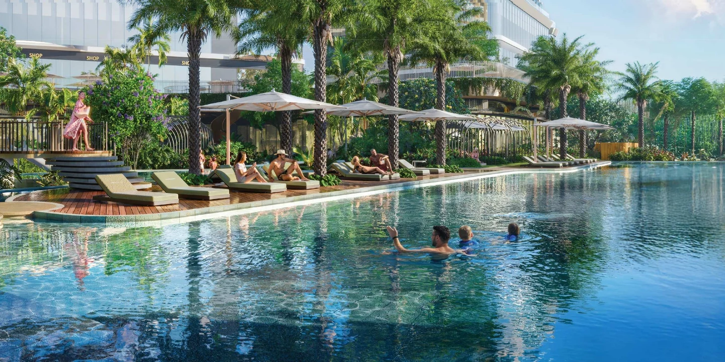 Phối cảnh hồ bơi dài 70m Palm River